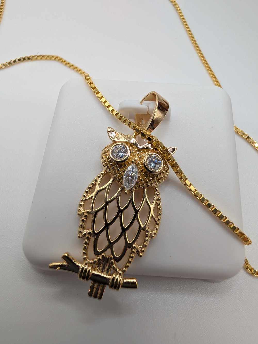 Gold Owl Pendant Necklace with Crystal Accents
